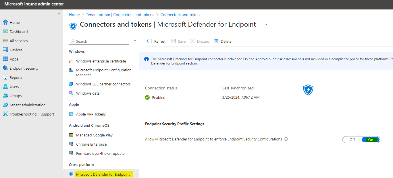 Defender for Endpoint security settings management summary