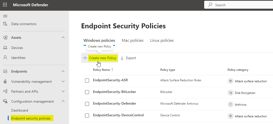 Defender for Endpoint security settings management summary